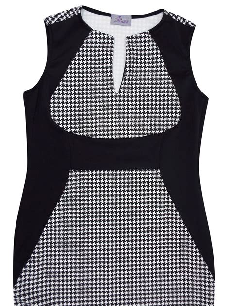 Praslin Praslin Black Houndstooth Curvy Contrast Panel Illusion Pencil Dress Plus Size