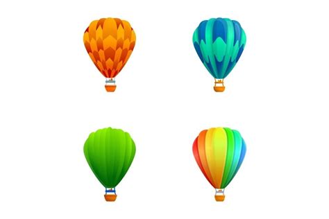 Various Balloon Icons Set Cartoon Vector Hot Air Balloon Wi