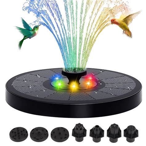 Floating Pool Fountain with 7-Color LED Lights, Rechargeable Solar Panel Battery, Bird Bath ...