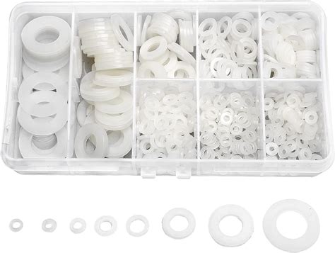 Qteatak Pcs White Nylon Flat Washer Assortment Kit For Electrical