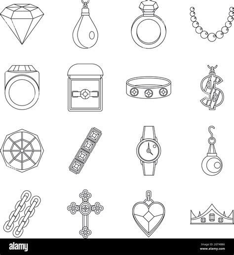 Jewelry Items Icons Set Outline Style Stock Vector Image Art Alamy