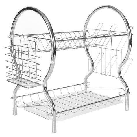 Gkligihk 2 Layer 38cm Dish Drainer Dual Drying Rack Kitchen Shelf Organizer Storage Racks