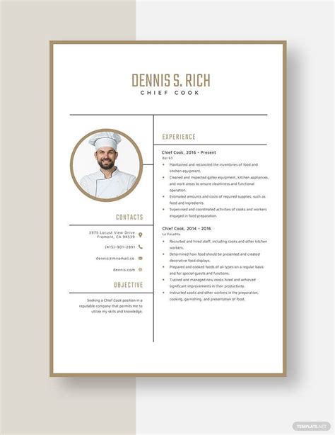 Chief Cook Resume Template in Publisher, Word, PSD, Pages - Download ...