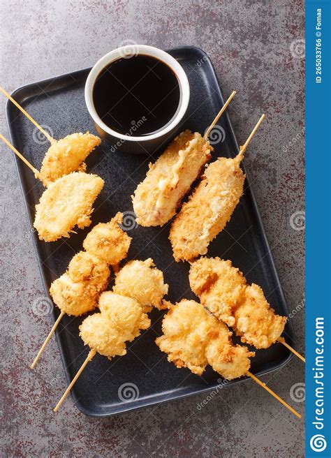 Kushikatsu Or Kushiage Is A Japanese Dish Of Deep Fried Skewered Meat