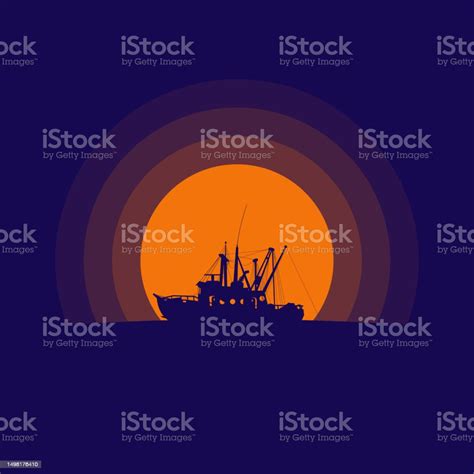 Fishing Boat Silhouette At Sunset Stock Illustration Download Image