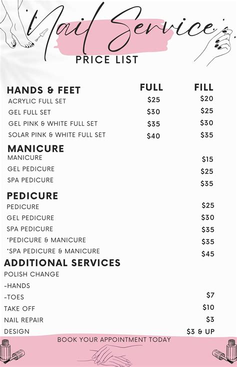 Price List Template Digital Editable Nail Salon Price Etsy