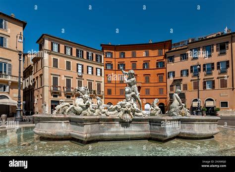 Piazza Navona Fountain Fontana Del Moro Rome Italy Stock Photo Alamy