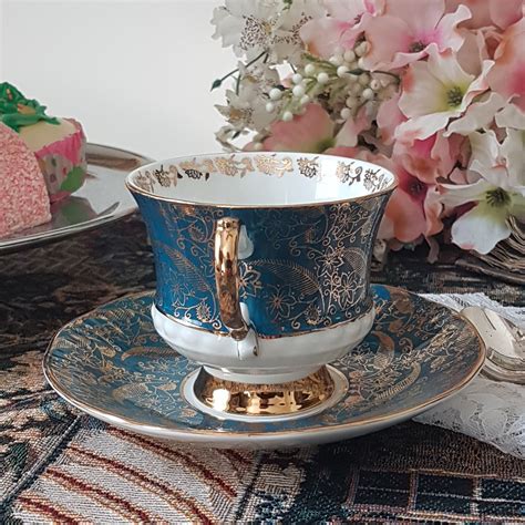 Vintage SOVEREIGN Elizabethan Bone China Tea Cup Saucer Blue With