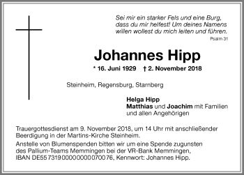 Traueranzeigen Von Johannes Hipp Allg Uer Zeitung