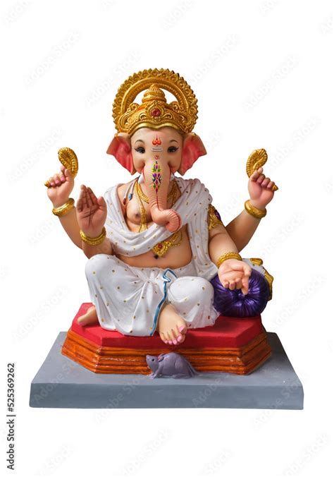 Hindu God Ganesha on white background, Ganesha Idol. Ganesh festival ...