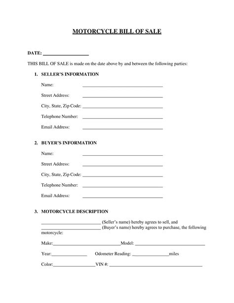 Free Printable Motorcycle Bill Of Sale Templates [PDF, Word]
