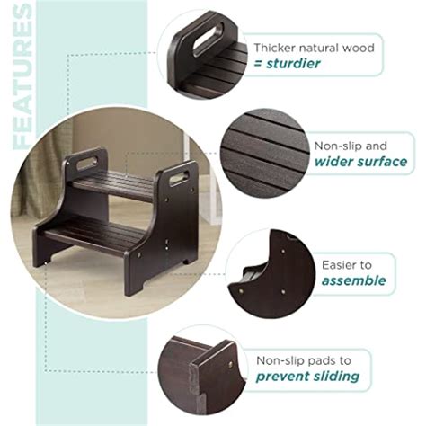 2BHOME Wooden Two Step Stool - Heavy Duty 2 Step Stool - Holds up to ...