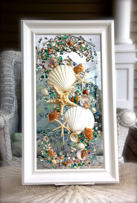 Sea Glass Art For Beach Decor Seashell Wall Art For Nautical Bathroom Beach Home Decor Wall