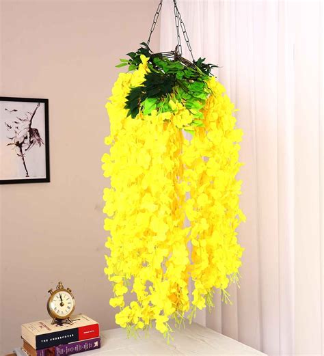 Buy Pack of 12 Yellow Artificial Hanging Orchid Flowers Bush at 47% OFF