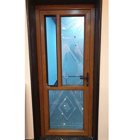 Swing Interior Color Coated Brown Upvc Door Mm Toughened Glass At