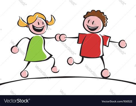 Two kids holding hands Royalty Free Vector Image