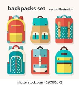 Vector Illustration Backpacks Set Flat Design Stock Vector Royalty