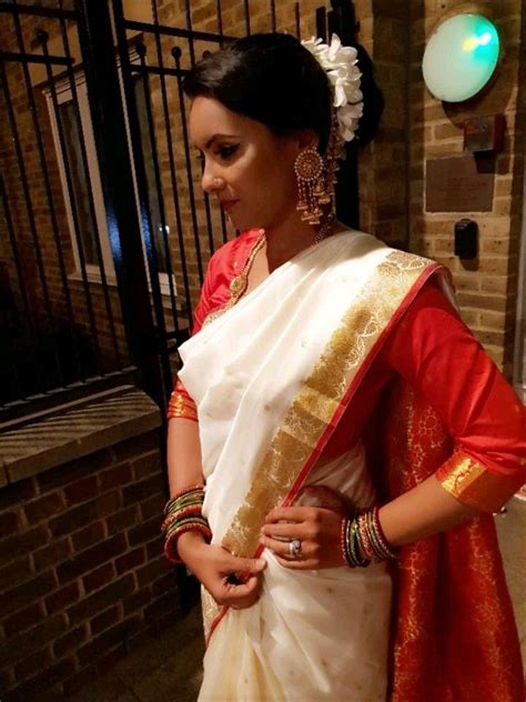 Bengali Traditional Attire White And Red Saree With Gold Border