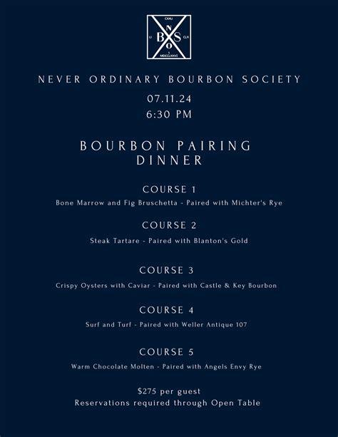 Bourbon Pairing Dinner - Never Ordinary Bourbon Society