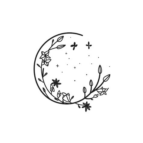 Um Desenho De Uma Lua Crescente Flores E Estrelas Generativa Ai