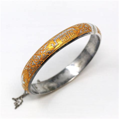 Vintage Siam Bracelet Retro Sterling Silver Thailand Yellow Etsy In