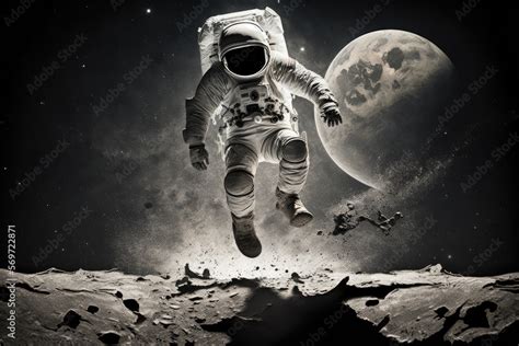 Astronaut In A Space Suit Jumping On The Moons Surface Generative Ai