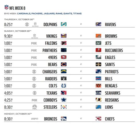 NFL 2017 Schedule Week 8 Regular Season