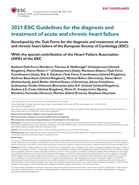 PDF 2021 ESC Guidelines For The Diagnosis And Treatment Of Acute And