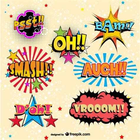 Free Vector Funny Comic Book Onomatopeyas Superhero Pop Art Pop