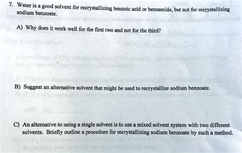 Solved Water Isa Good Solvent For Recrystallizing Benzoic Acid Or