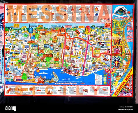 Colourful Messina Sicily tourist street map Stock Photo - Alamy