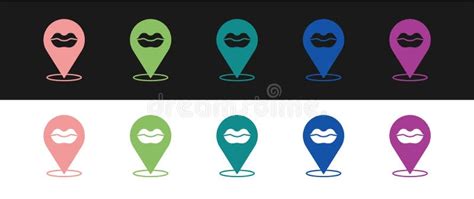 Set Smiling Lips Icon Isolated on Black and White Background. Smile ...