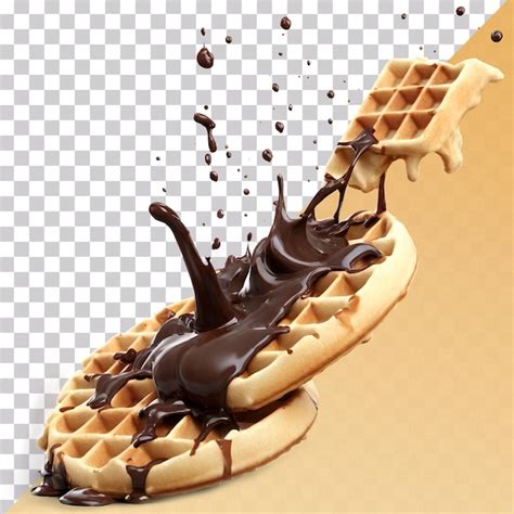 A Realistic Waffle With Chocolate Sauce Splash Isolated On Transparent