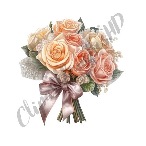 Bridal Bouquet Watercolor Clipart Floral Bouquet 15  Etsy