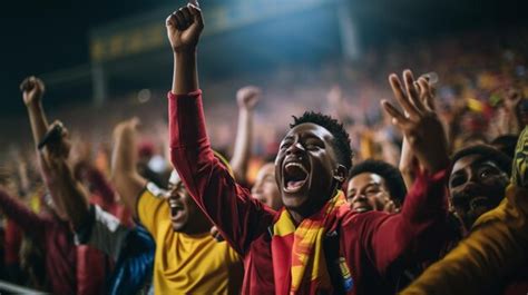 Premium AI Image | Football Crowd at Stadium with Smoke Excitement and ...