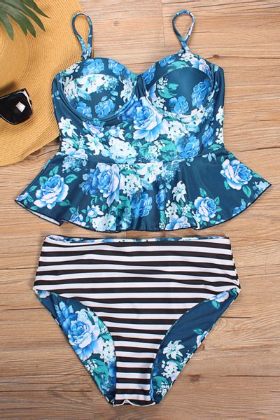 Beachsissi Bottomless Sea Falbala High Waisted Swimwear Set Bikini