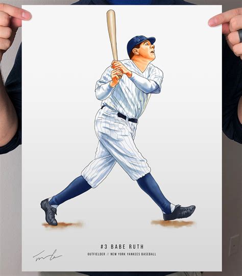 Babe Ruth New York Yankees Baseball Illustrated Print Poster Etsy