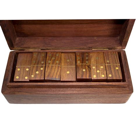 Vintage Classic Hand Carved Set Of 28 Wooden Travel Dominoes With Case