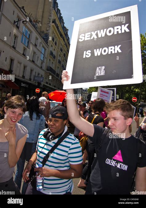 Paris France Person Holding Protest Sign Prostitutes Sex Workers