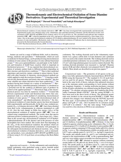 Thermodynamic And Electrochemical Oxidation Of Some Diamine Derivatives