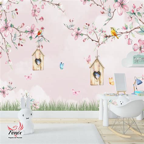 Papel De Parede Foto Mural Infantil Casa Passarinho Delicado