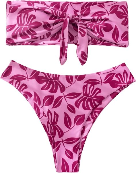 Amazon Soly Hux Women S Bandeau Tie Front Tropical Print Bikini