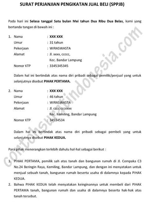 Contoh Surat Perjanjian Jual Beli Tanah Singkat Kumpulan Contoh