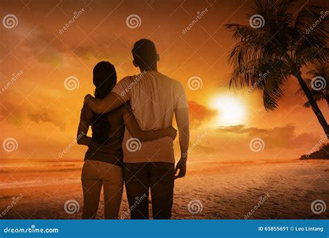 Young Couple Silhouette On A Beach Stock Image Image Of Lover People 65855691