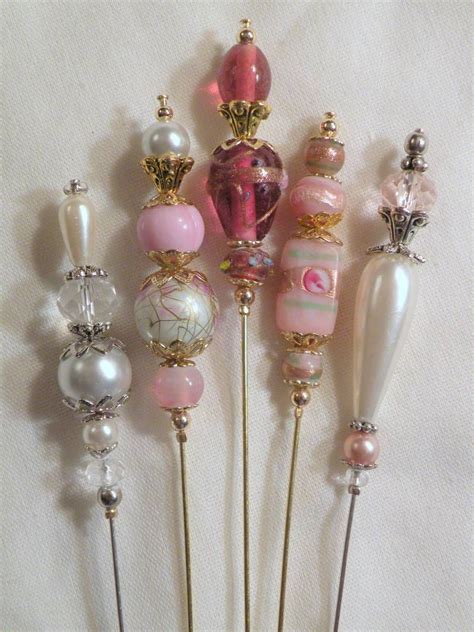 5 Vtg Style Handcrafted 6 Hatpins Wedding Cake Art Crystal Faux Pearls