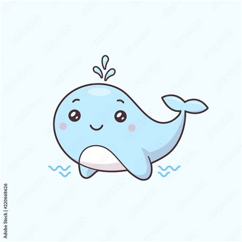 Cute blue whale spraying water vector illustration in kawaii cartoon style Stock Vector | Adobe ...