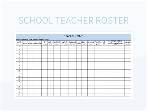 School Teacher Roster Excel Template And Google Sheets File For Free