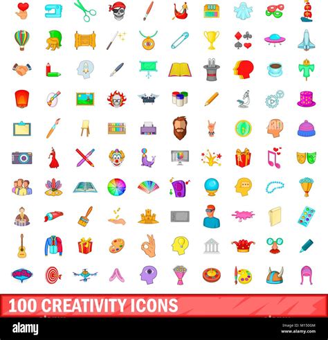 100 Creativity Icons Set Cartoon Style Stock Vector Image Art Alamy