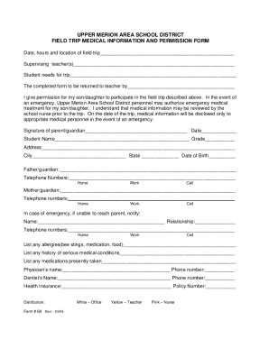 Fillable Online Field Trip Medical Information And Permission Form Fax