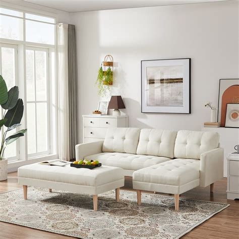 Tiramisubest Beige Sectional Sofa Bed , L-shape Sofa Chaise Lounge with Ottoman - ShopStyle